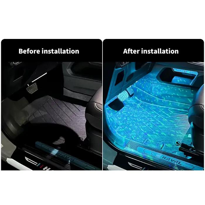 Éclairage d'ambiance automobile, LED sans fil à détection automatique, commande vocale colorée, décoration intérieure, éclairage de sol sans câblage