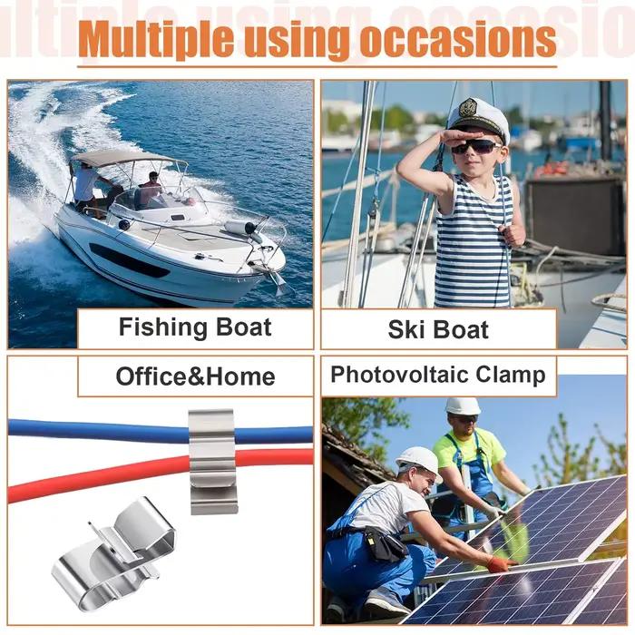 Clip de fixation pour panneau solaire, 50 pièces, pour câbles en acier inoxydable de 2x6mm, gestion des fils de module PV pour applications solaires, remorque, bateau