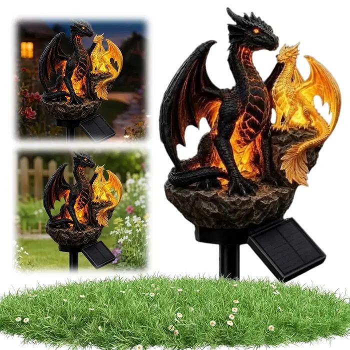 Statues de Dragon Lumineuses en Résine, Lumières Solaire Gothiques pour Décoration Extérieure Jardin et Fêtes Spéciales