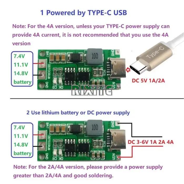 Carte de chargeur de batterie au Lithium de Type C BMS 2S 3S 4s 1A 2A 4A 18650