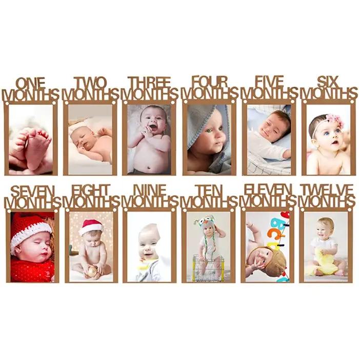 【P】Bannière photo pour anniversaire de bébé de 12 mois, cadre photo avec pinces pour l'anniversaire du bébé, décoration de fête d'anniversaire de mariage