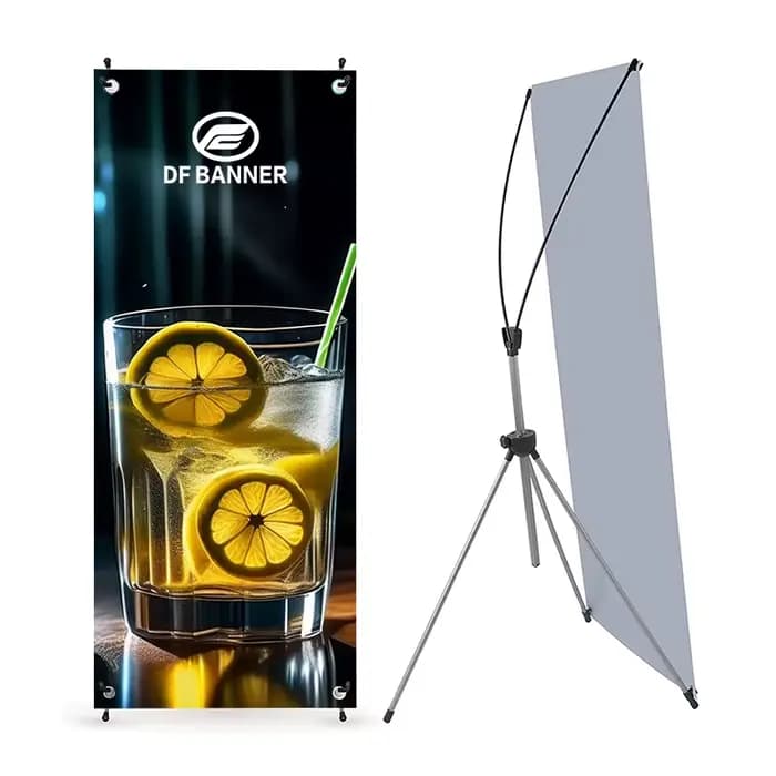 Bannière PVC personnalisée 80x180cm avec support X réglable, portable pour la décoration de fêtes sportives, les événements professionnels, les expositions et la publicité
