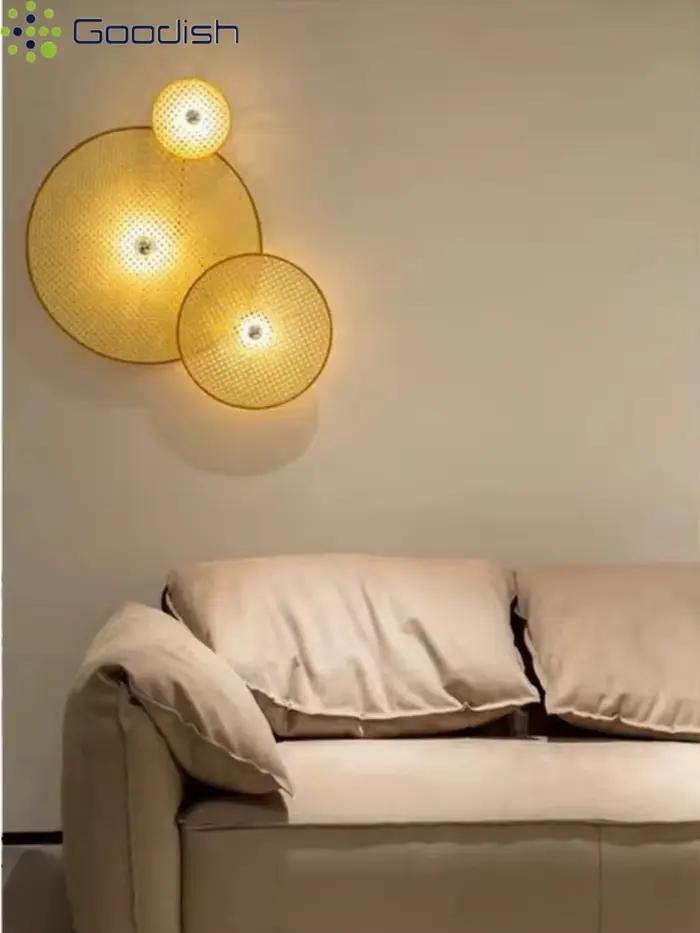 Lampes murales LED en rotin tissé ABS rondes