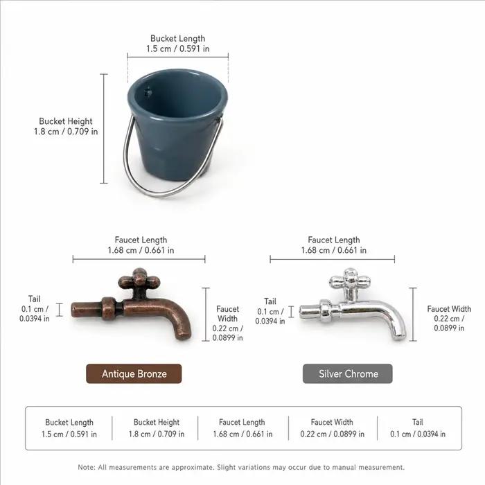 Ensemble mini robinet et petit seau pour maison de poupée, accessoires de fontaine d'eau pour jardin extérieur, décorations miniatures pour aménagement paysager