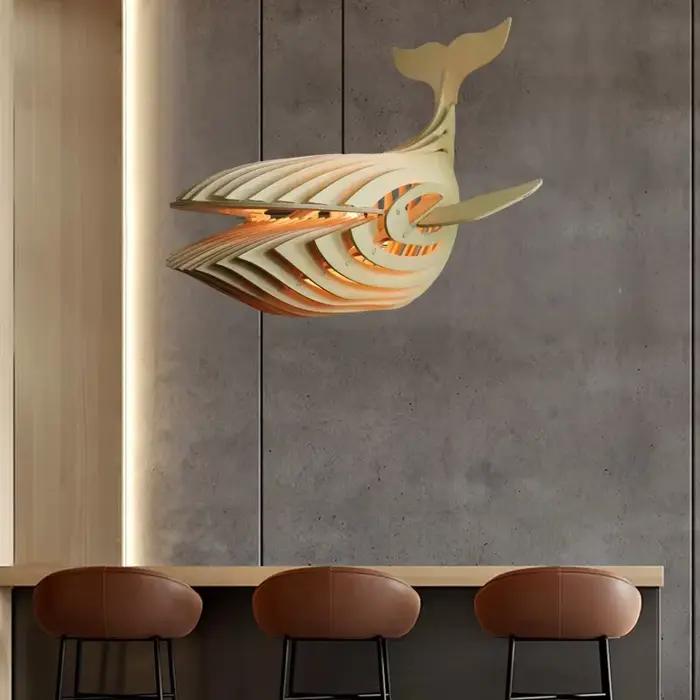 Grande lampe à suspension en forme de poisson en bois E27 suspension en forme de baleine en bois pour chambre d'enfants barre de Sushi japonaise conception de lustre Unique