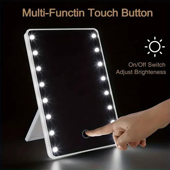 Miroir de maquillage avec 16 led, miroir cosmétique avec variateur tactile, support USB ou à piles pour table, salle de bain, voyage