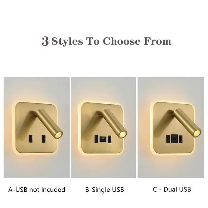 Applique murale LED multifonctionnelle contemporaine avec interrupteur, lampe de lecture réglable moderne, ports de charge USB pour chambres et bureaux