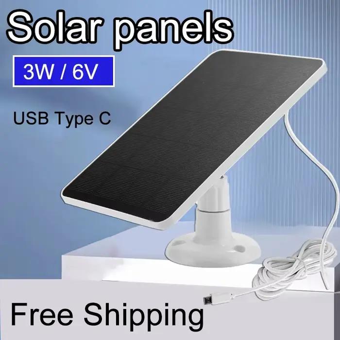 Panneau solaire USB Type C extérieur étanche faible consommation sécurité Surveillance sonnette caméra 3W 6V