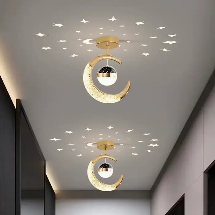 Plafonnier LED créatif avec étoiles de lune plafonniers Asile modernes or/noir atmosphère plafond suspension lampe Loft éclairage