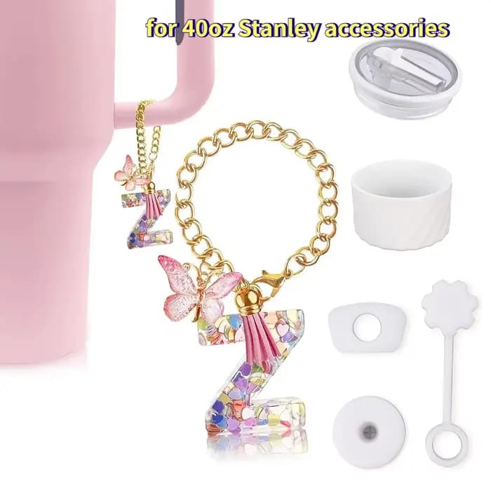 Ensemble d'accessoires de tasse pour Stanley Cup 40oz, décorations initiales de gobelet, comprenant un couvercle en paille en Silicone, un autocollant, 6 pièces