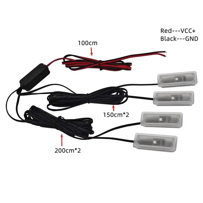 Lumière ambiante à 4 LED, éclairage de sol intérieur de voiture, connecté à l'alimentation ACC 12V, rouge, blanc, 6000K, bleu, jaune, vert, rose