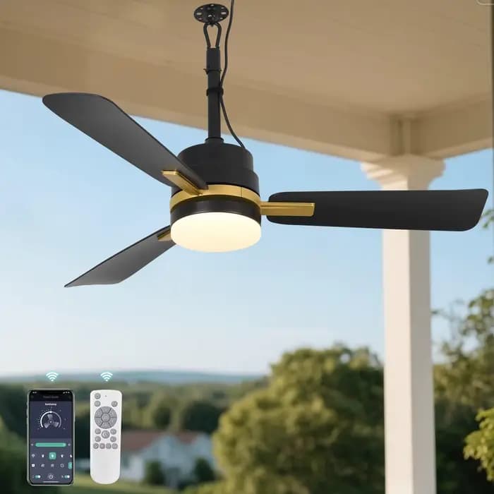 Ventilateur de plafond avec éclairage LED, ventilateur de plafond intérieur/extérieur à brancher sans câblage, facile à installer, pour balcon, salon, ventilateur lumineux