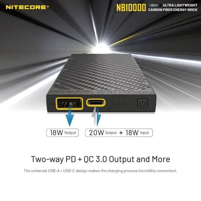 NITECORE NB10000 GEN2 10000 mAh batterie externe Ultra léger charge rapide chargeur Portable pour iPhone HUAWEI
