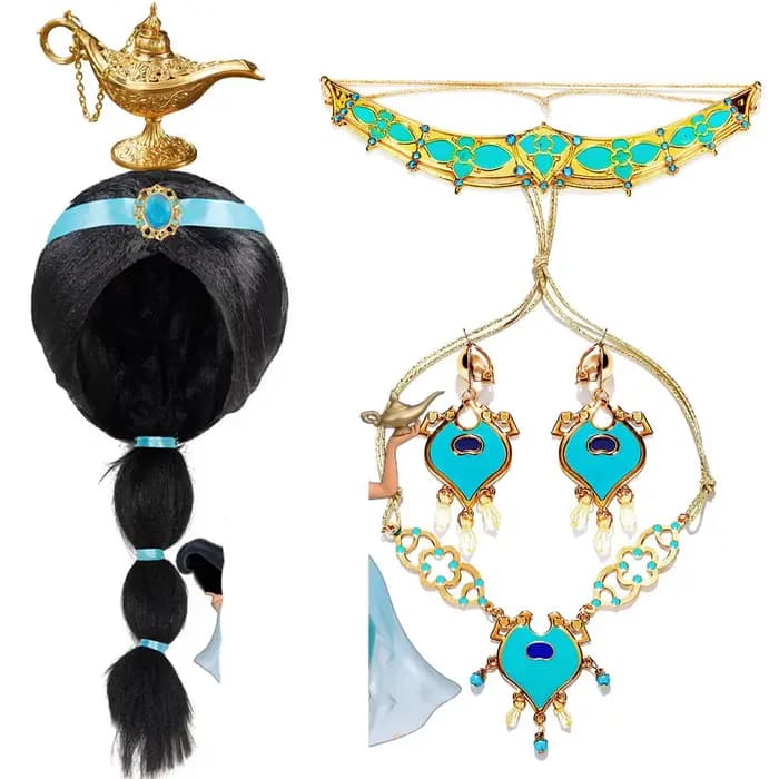 Accessoire de cosplay de princesse pour filles, diadème, lampe magique d'Aladdin, accessoires de jeu de rôle du Genie, perruque Jasmine pour enfant, coiffe de fête, cadeau