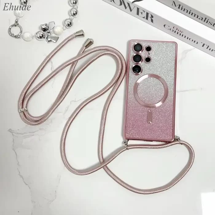 Étui magnétique avec sangle pour Samsung S25 Ultra Galaxy S24 FE S21 S26 S22 S23 Plus A56