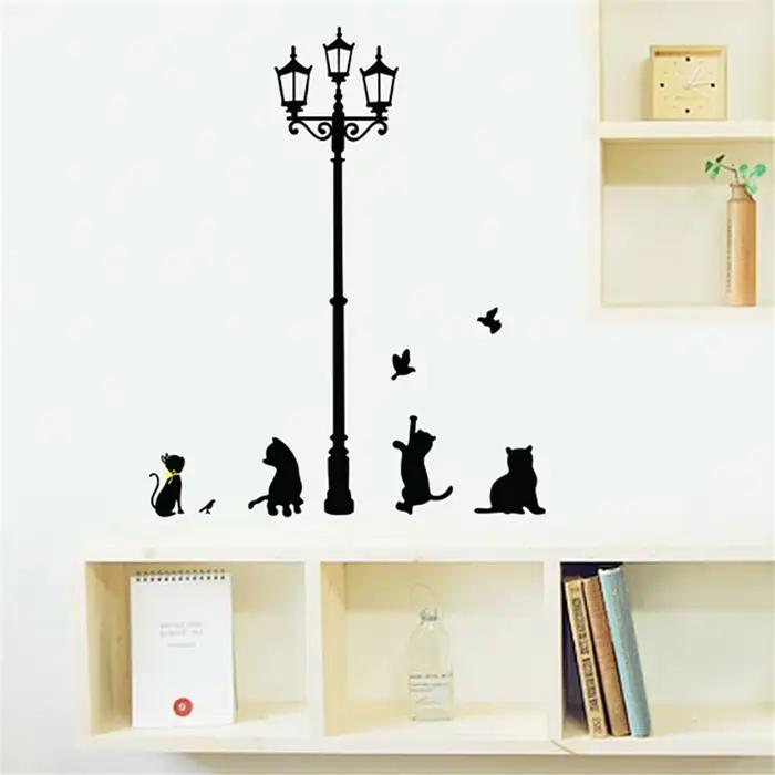 Lampe de prairie populaire bricolage, autocollant mural créatif, chats et oiseaux, dessin animé, décoration d'intérieur