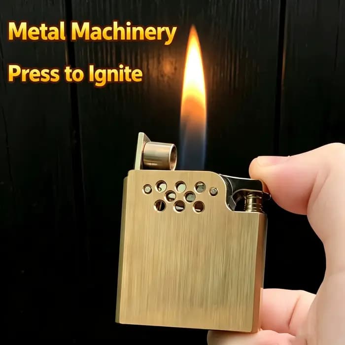 Nouveau Briquet à Kérène en Laiton à Allumage par Pression, Briquet Pompe à Huile Vintage Mécanique Classique Rétro Coupe-Vent à Essence de Poche