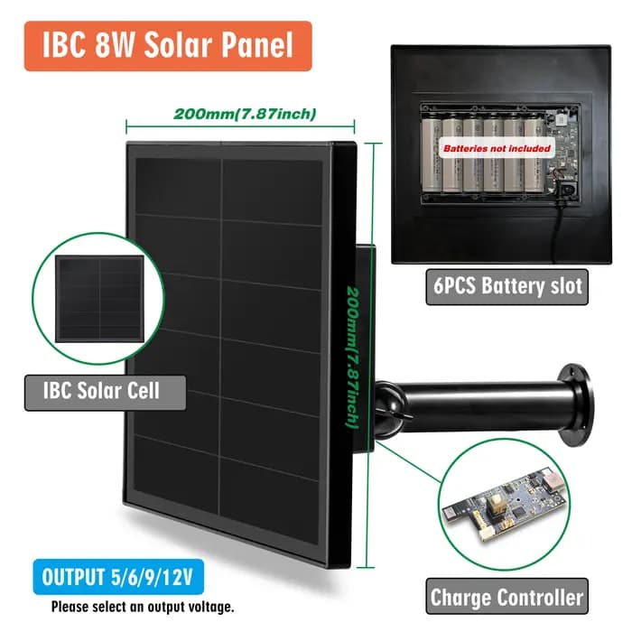 Panneau solaire U8 étanche IP66, sortie 12V 8W, cellules solaires pour charger et installer une batterie 18650, caméra de chasse extérieure, LED, routeur 4G, Wifi