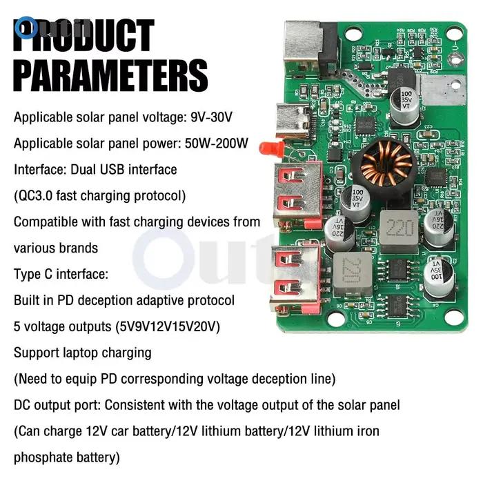 Régulateur de tension solaire PD 100W avec charge rapide USB double type C pour projets de panneaux solaires DIY