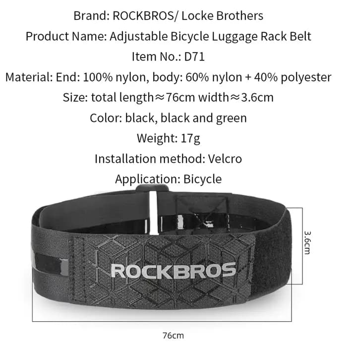 ROCKBROS – lot d'extérieur réglable, accessoire de rangement de bagages, sangle multifonctionnelle pratique, corde d'attache antidérapante Velcro pour vélo