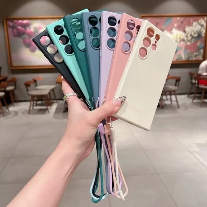 Coque en silicone souple avec dragonne pour Samsung S26 Ultra S24 S25 S23
