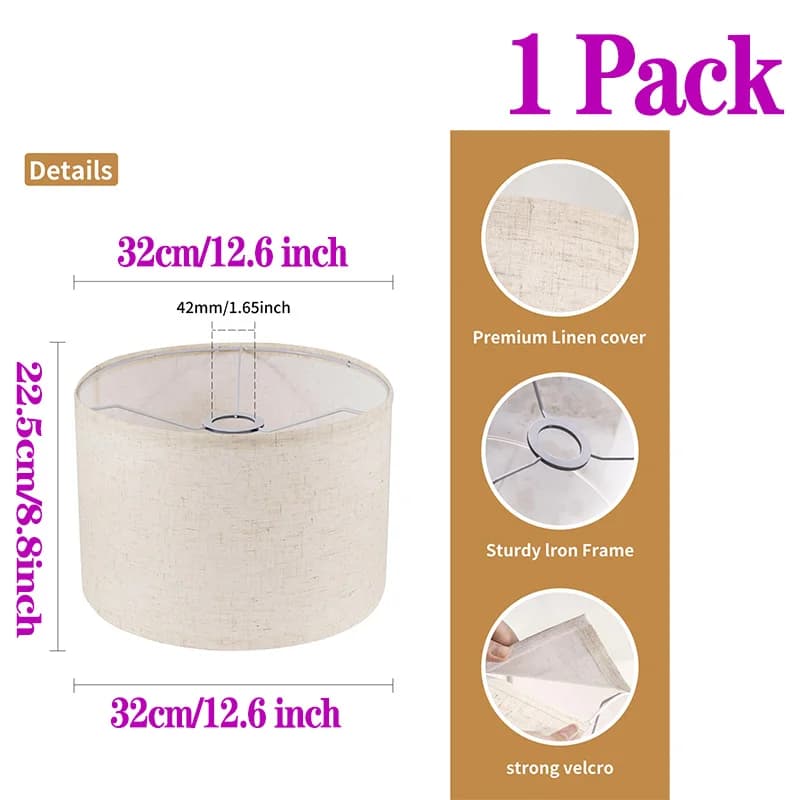Abat-jour de tambour pour lampes de table, lampadaire, abat-jour en tissu beige à grande ligne, asse