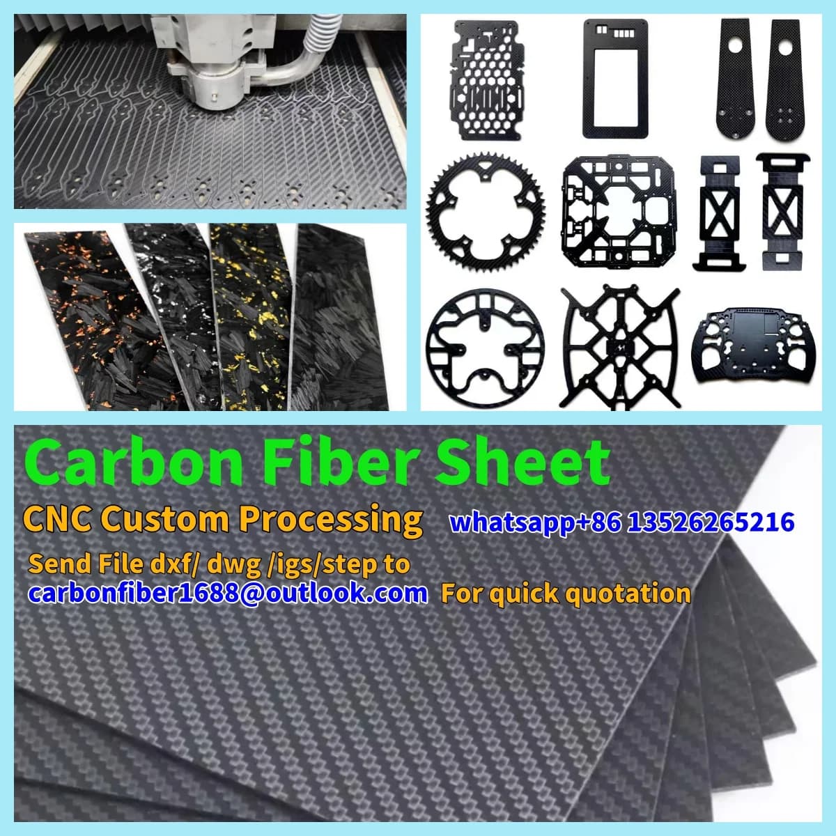 Plaque de processus de panneau en Fiber de carbone, usinage de découpe CNC, gravure pour Drone FPV, 