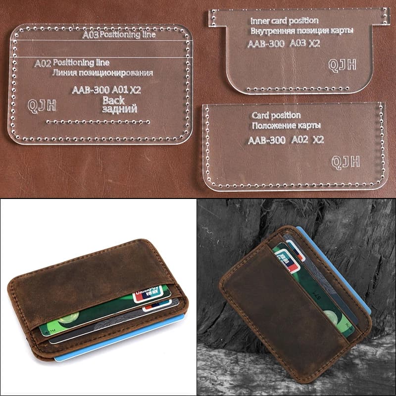 1 ensemble de porte-monnaie en cuir fait à la main pour femmes, modèle de couture, pochoir en acryli