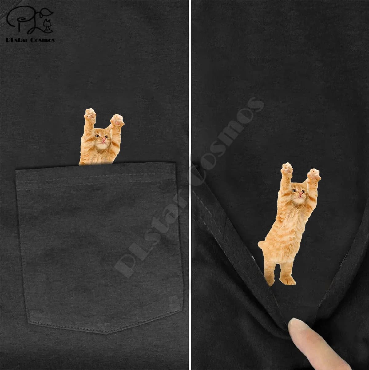 PLstar Cosmos t-shirt mode été poche travail chat imprimé t-shirt hommes pour femmes chemises Hip ho