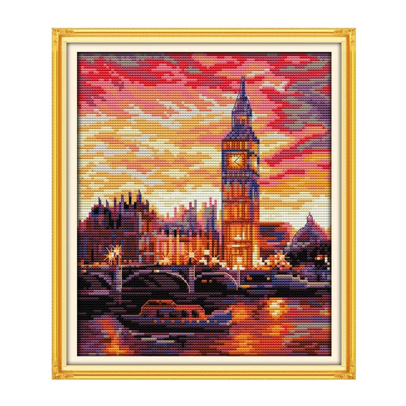 Kit de point de croix de tour d'horloge de londres aida, 14ct 11ct, toile imprimée, points de broder