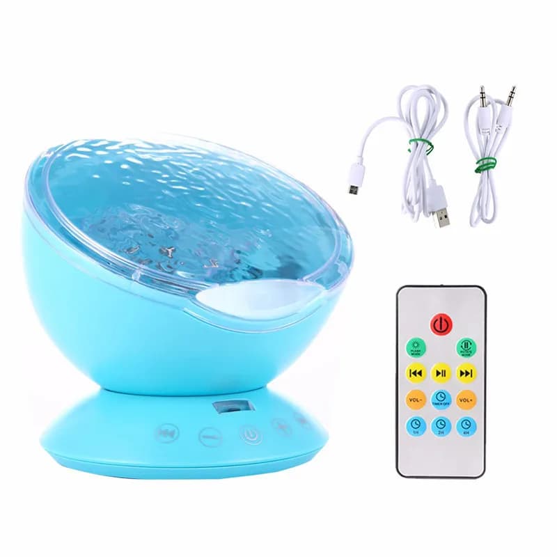 Lampe projecteur de nuit avec vagues océaniques, télécommande, lampe de chevet, câble USB, lecteur d