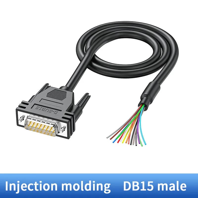 Câble à tête unique DB15 en cuivre pur mâle/femelle à fil lâche, ligne série plaquée or à 15 broches