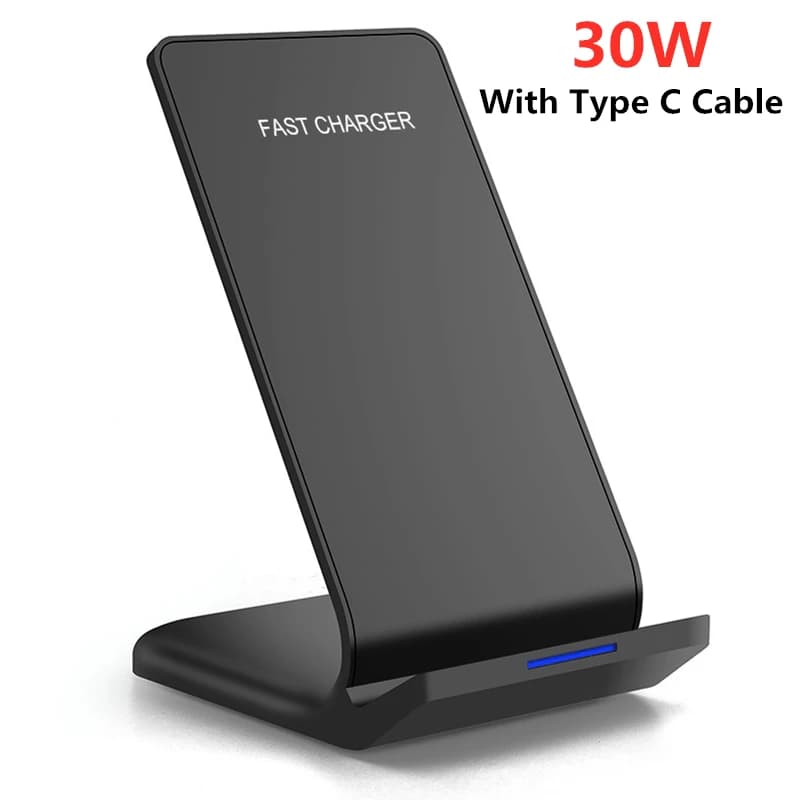 Station de charge sans fil Qi 30W, support de téléphone pour Samsung S20 S10 Xiaomi iPhone 12 11 Pro