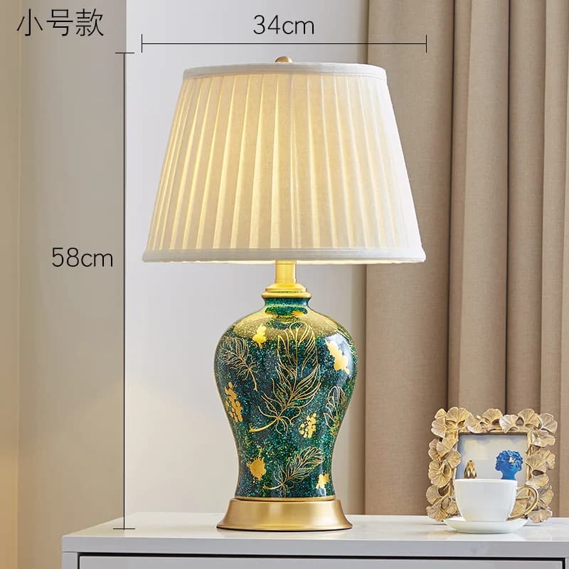 40x65 cm luxe rétro nouveau Style chinois peint à la main feuille d'or vert lampe de Table en cérami