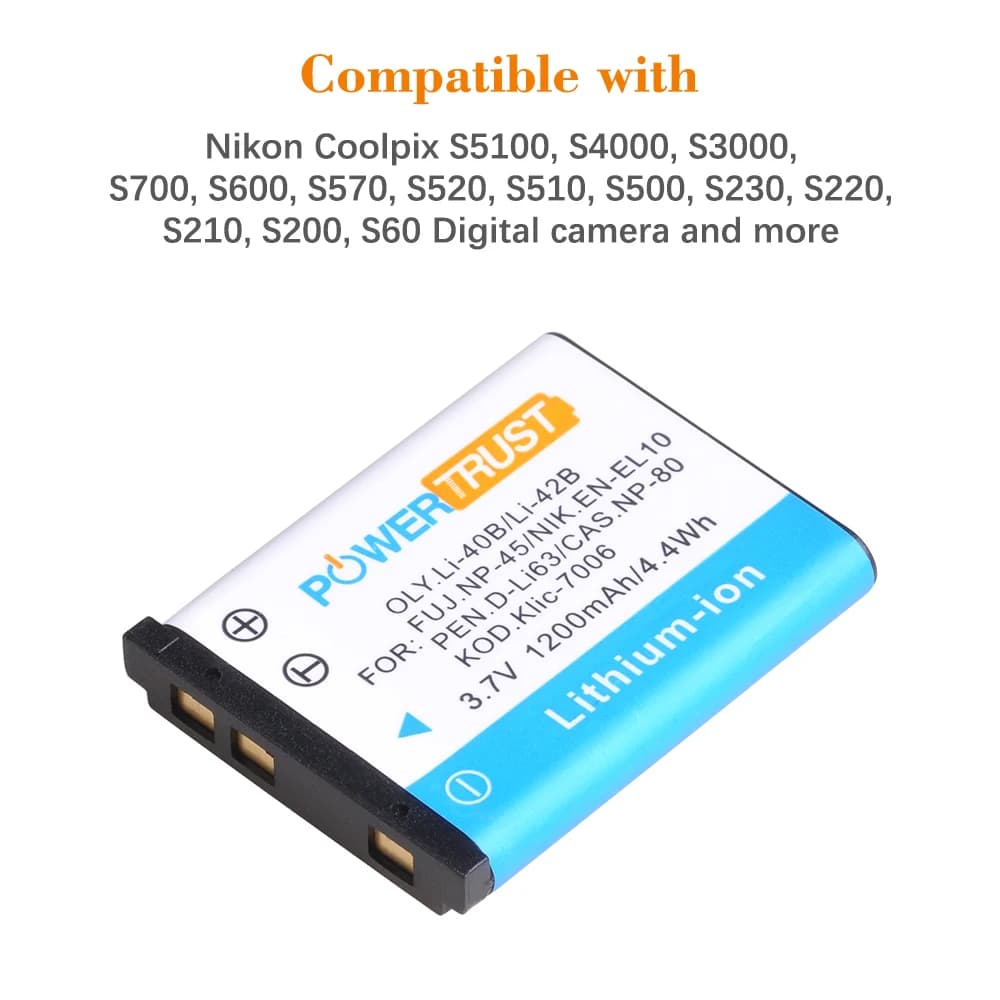 EN-EL10 Li-40B Li-42B NP-45 NP-80 Klic-7006 batterie et chargeur LED pour Nikon Coolpix S60 S80 Cool
