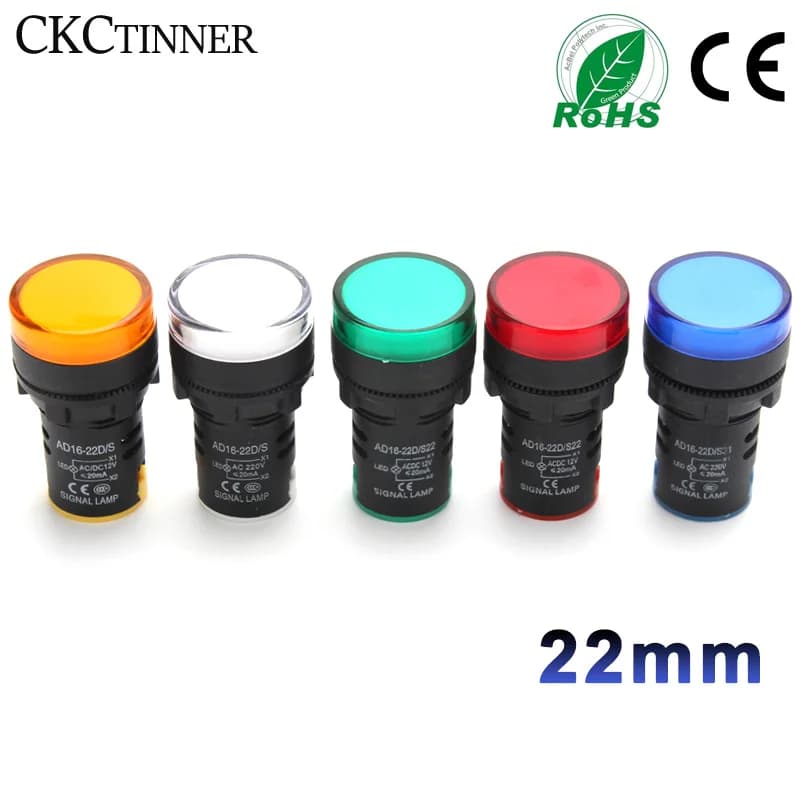 1 pièces 22mm voyant 12V 24V 220V 380V LED indicateur d'alimentation voyant de signalisation pilote 