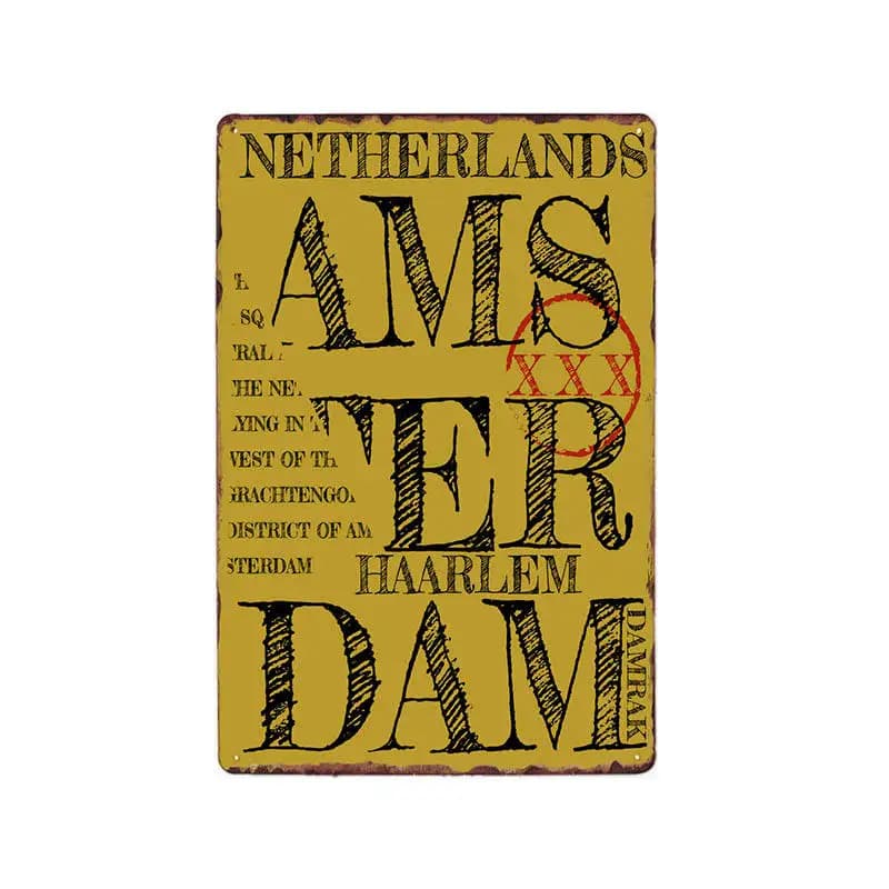 Plaque Murale Vintage en Métal, Pays-Bas, Amsterdam, 18 Signes, Affiche, Bière, Bar, Café, Décoratio