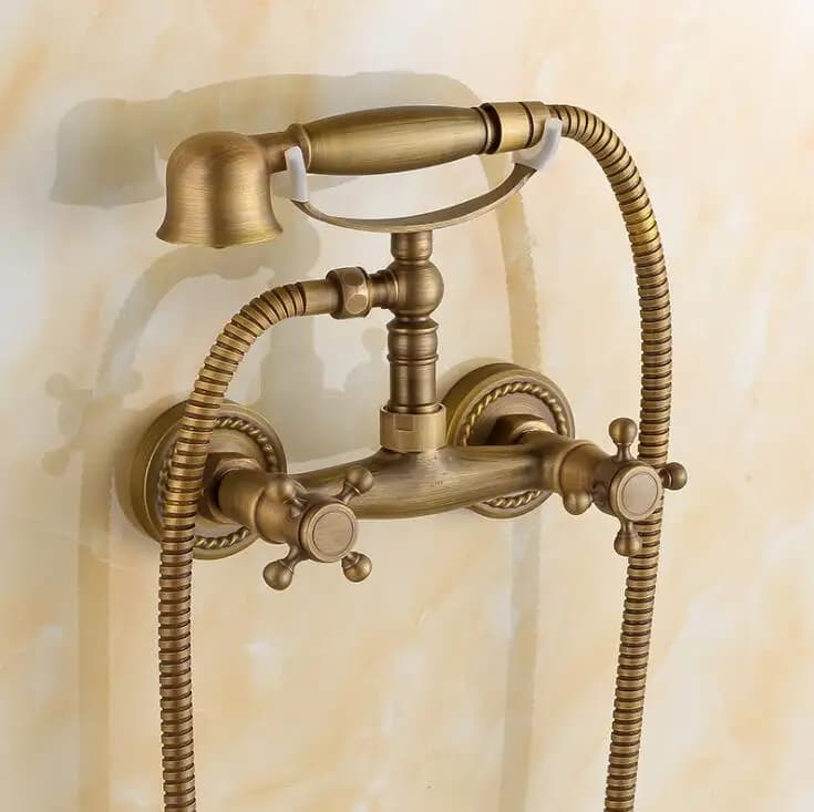Robinets de baignoire muraux laiton Antique | Mitigeur de baignoire mural en laiton brossé avec douc