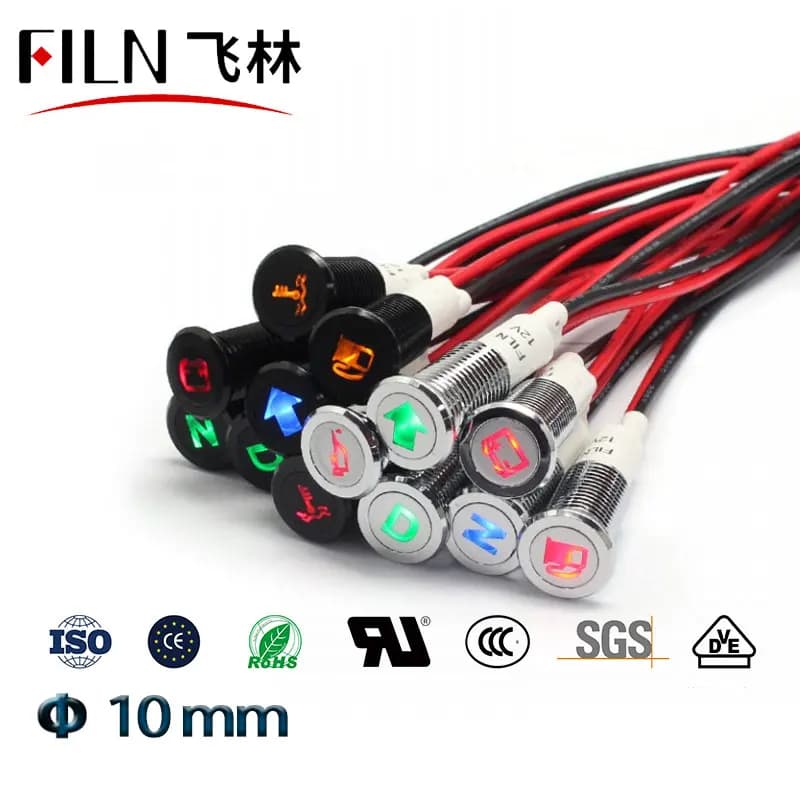 10mm voiture 12v indicateur LED panneau de tableau de bord symbole d'avertissement rouge vert bleu b