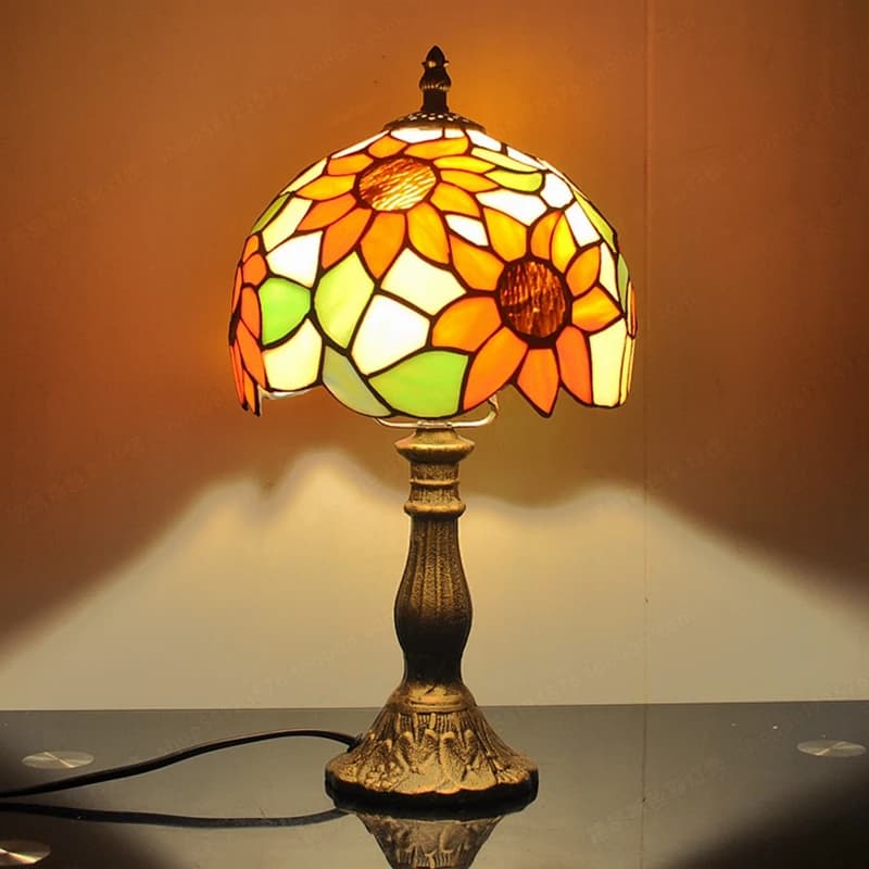 Lampe de bureau rétro pastorale de tournesols nordiques, verre Tiffany, éclairage de chambre à couch