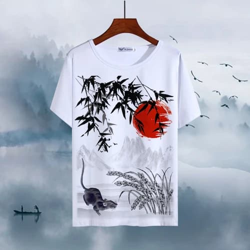 T-shirt de peinture à l'encre imprimé en 3D des signes du zodiaque des animaux chinois, peinture de 