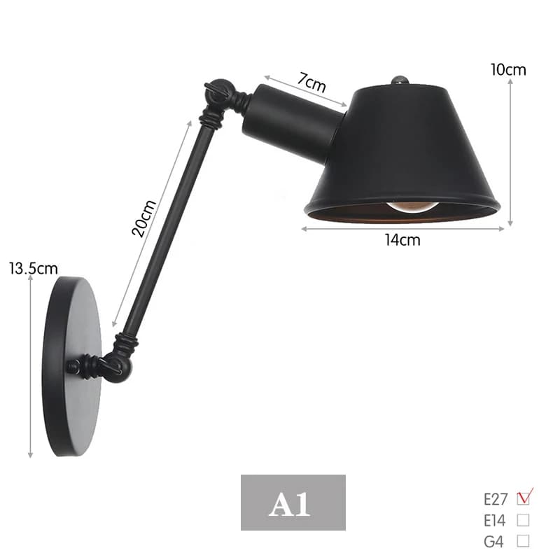 Noir rustique Vintage bras de natation applique rétro longues lampes de lecture sur le mur réglable 