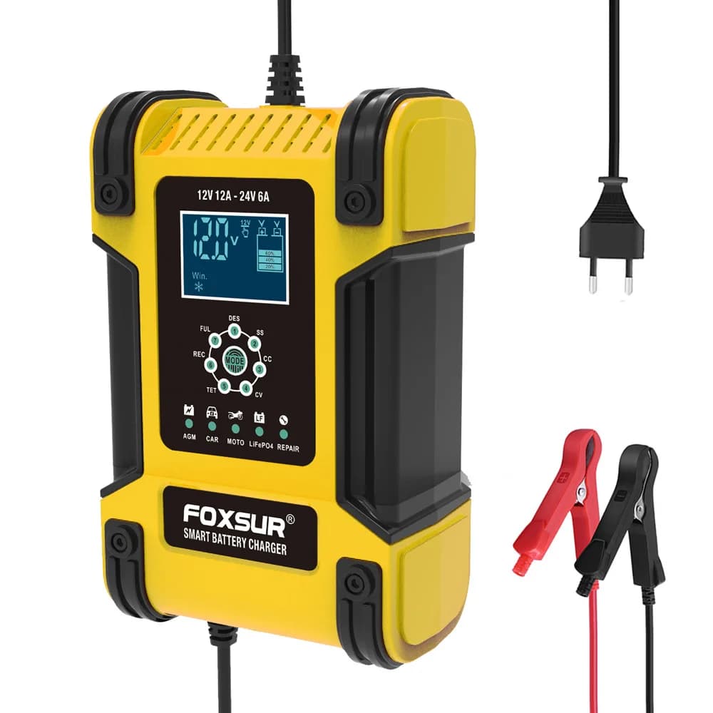 Chargeur de batterie de voiture 12V/12A 24V/6A, chargeur de batterie intelligent entièrement automat