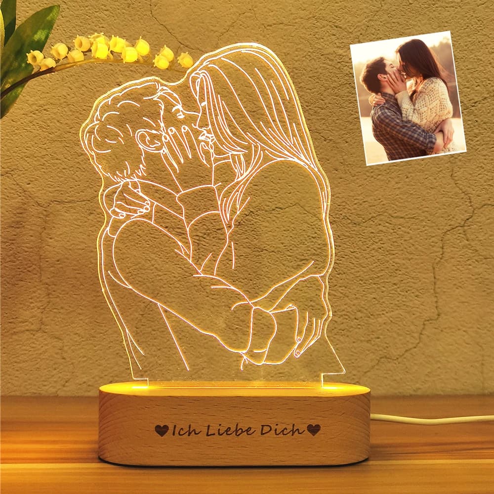 Lampe 3D avec Photo personnalisée, texte personnalisé, veilleuse pour chambre à coucher, anniversair