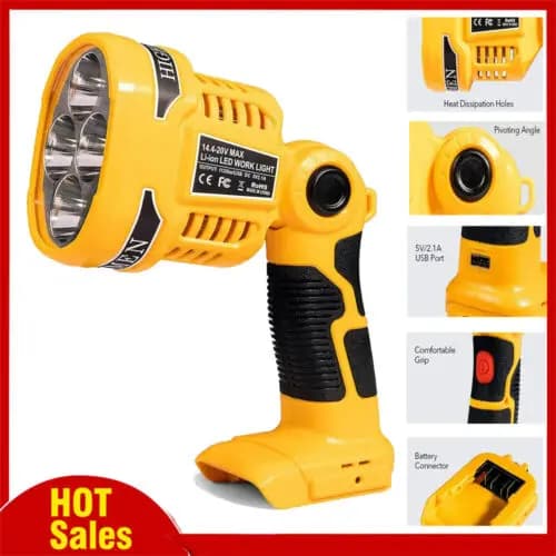 Lampe de travail LED 1120LM, projecteur 12W pour batterie Li-Ion DeWalt 20V MAX avec Port USB, lampe
