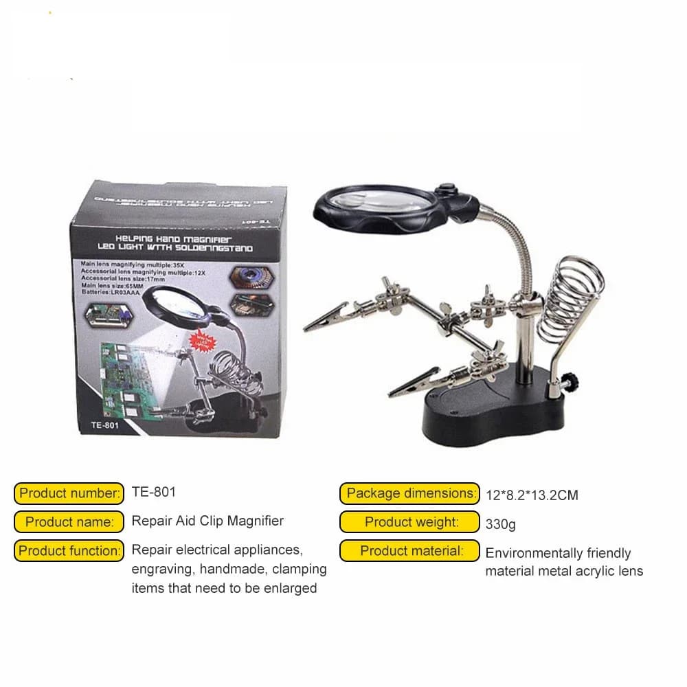 Station de soudage pour aider les mains, loupe 3,5x12X éclairée par LED avec Clips auxiliaires, outi