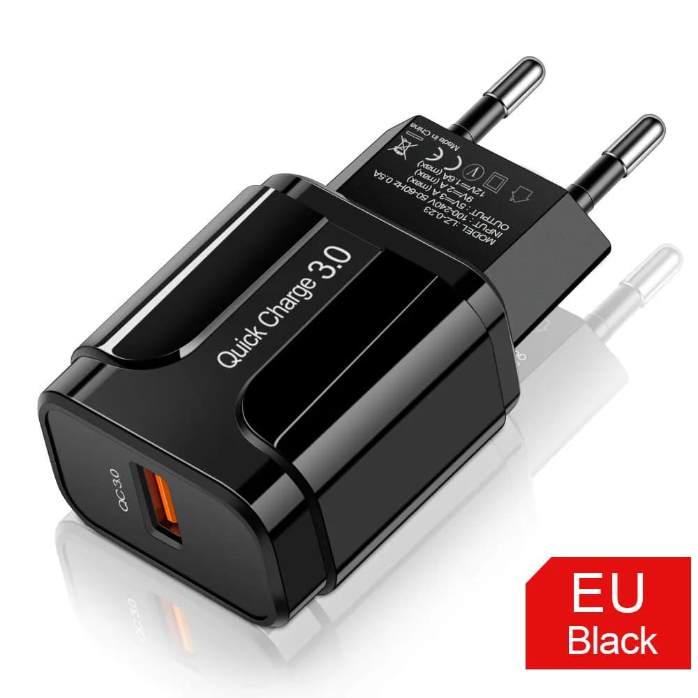 Chargeur USB 18W Charge rapide prise ue/US adaptateur secteur pour iPhone Samsung Xiaomi Huawei télé