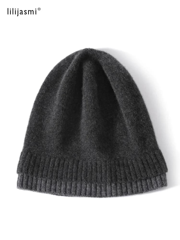 Bonnets en tricot double couche unisexe, bonnets en pure laine, chapeau chaud, doux, confortable, dé