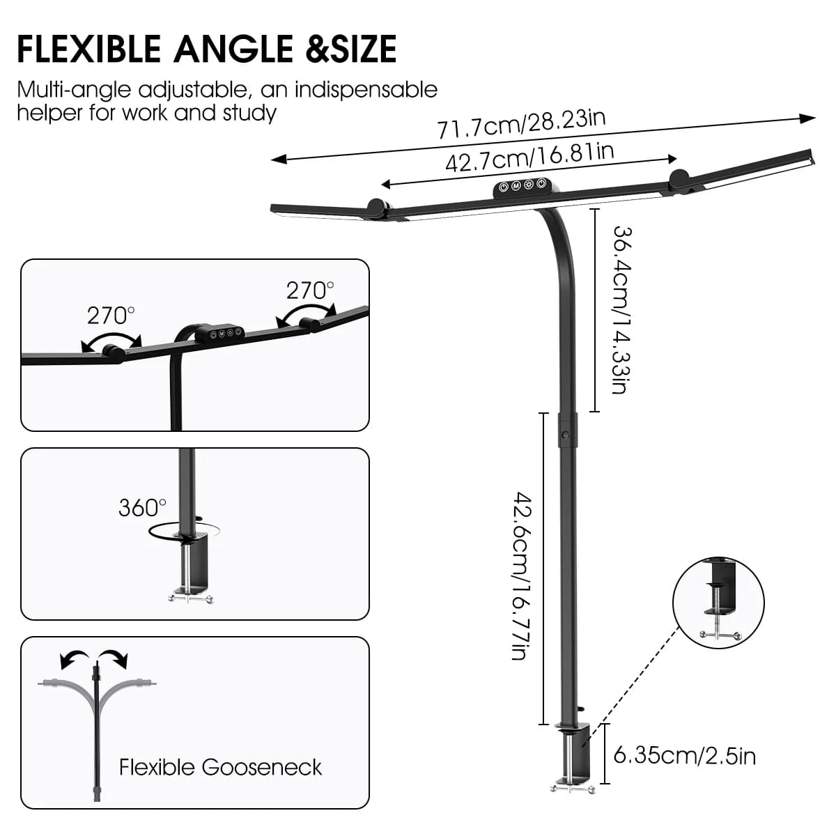 Lampe de bureau LED avec pince, lampe de table d'architecte ultra lumineuse, 24W, bureau à domicile,