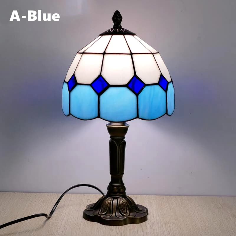 Lampe de table en verre teinté faite à la main, abat-jour rétro, lampe de table de style méditerrané